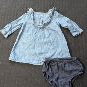 Gap Denim Girl's Blue Long Sleeve Denim Dress Size 6-12 Months